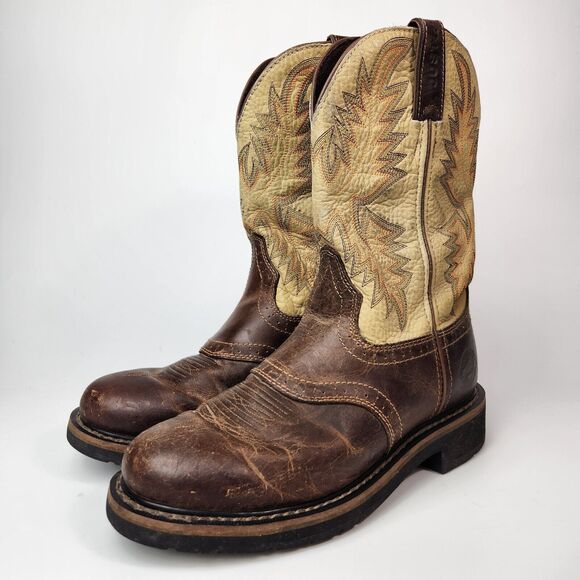 Justin Boots Mens 8D WK4660 Cowboy Western Chore Workwear Rodeo Rainbow Stitch - Picture 4 of 13